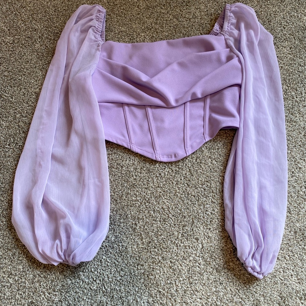 SHEIN Lavender Puff Sleeve Crop Top - Picture 1 of 3